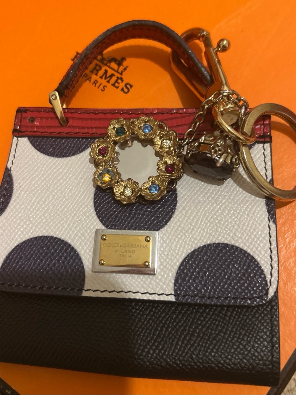 Dolce & Gabbana Polka Dot Leather Mini Bag Charm Keychain - Multicolor